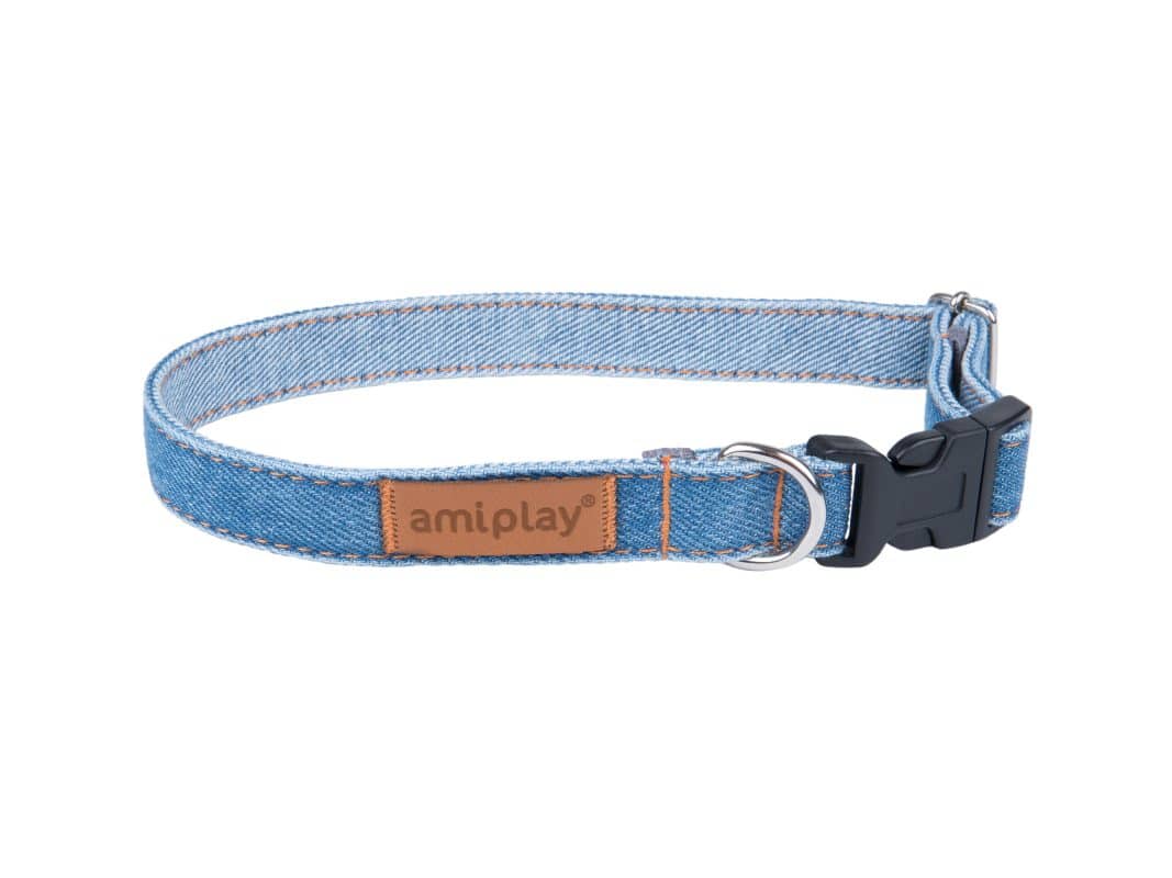 AMIPLAY קולר ג'ינס לכלב כחול