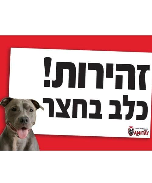 אמיתי | שלט "זהירות כלב בחצר" - פיטבול