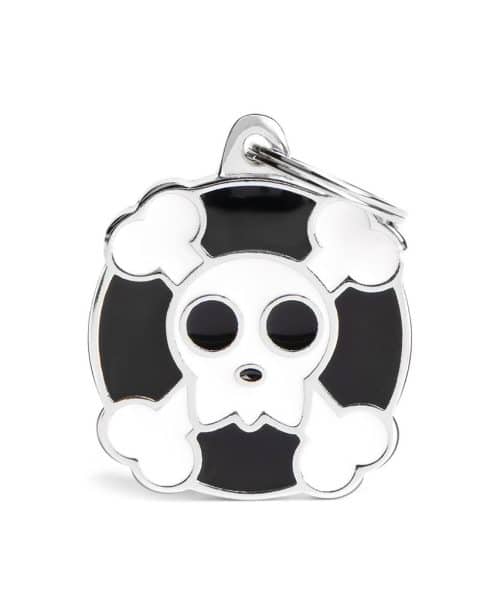 תג שם לחיות מחמד - גולגולת שחור לבן