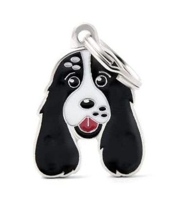 תג שם לחיות מחמד - קוקר ספניאל שחור לבן